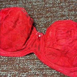 Rene Rofe strapless red lace lined underwire brea 36B
